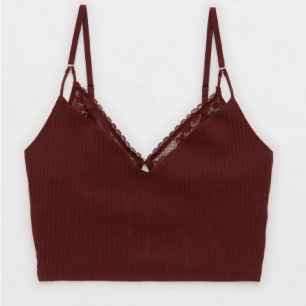 Aerie Ribbed Lace Bra Top in Royal Berry